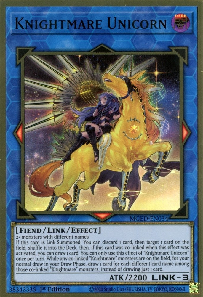 Knightmare Unicorn (Alternate Art) (MGED-EN034)  Premium Gold Rare