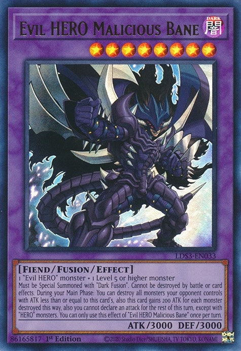 Evil HERO Malicious Bane (LDS3-EN033) Ultra Rare