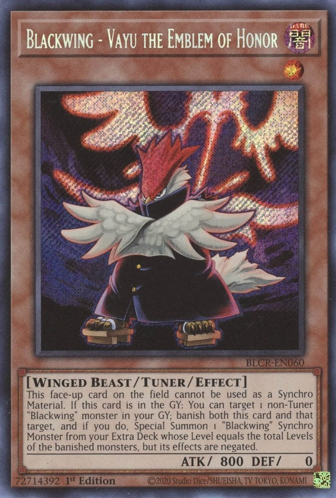 Blackwing - Vayu the Emblem of Honor (BLCR-EN060)  Secret Rare