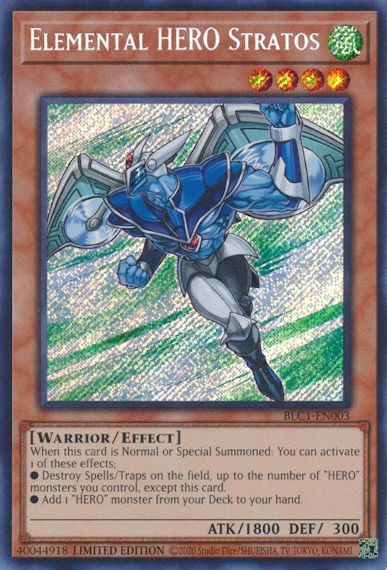 Elemental HERO Stratos (BLC1-EN003) (Limited) Secret Rare