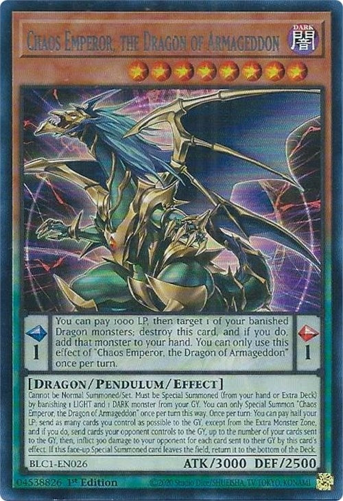 Chaos Emperor, the Dragon of Armageddon (Silver) (BLC1-EN026)  Ultra Rare
