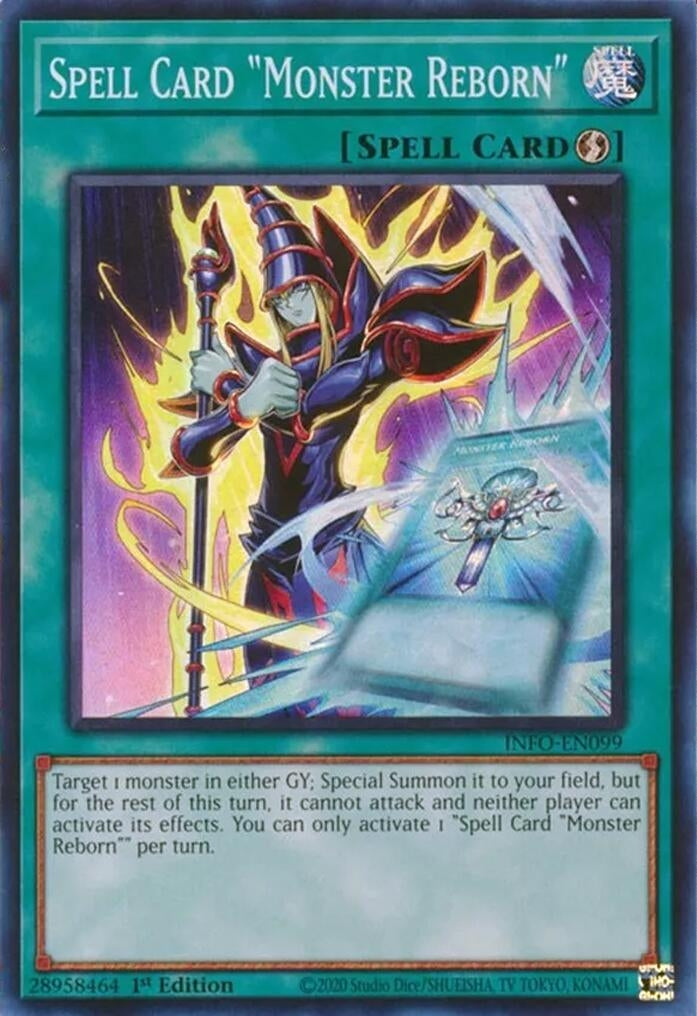 Spell Card "Monster Reborn" (INFO-EN099)  Super Rare