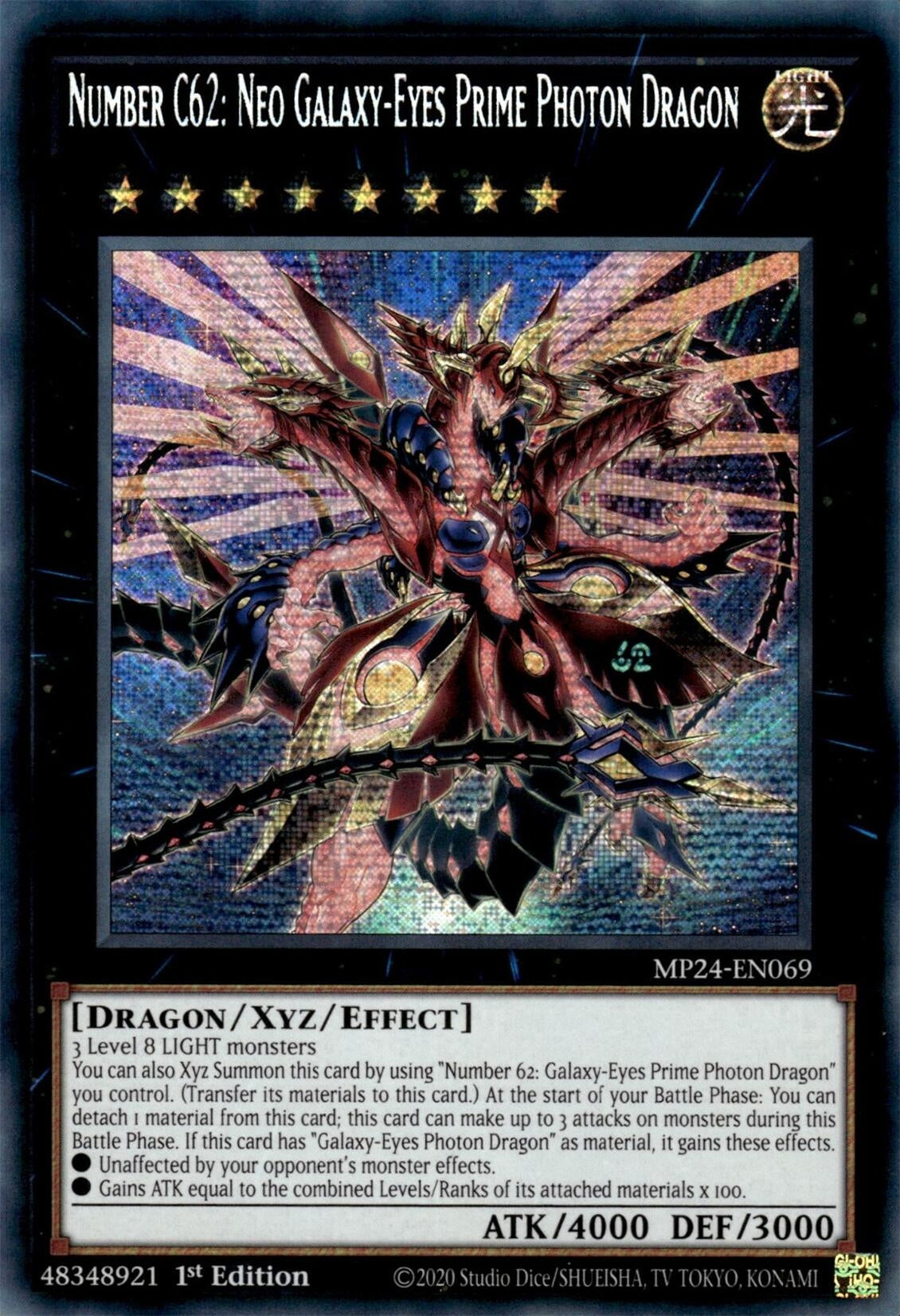 Number C62: Neo Galaxy-Eyes Prime Photon Dragon (MP24-EN069)  Prismatic Secret Rare
