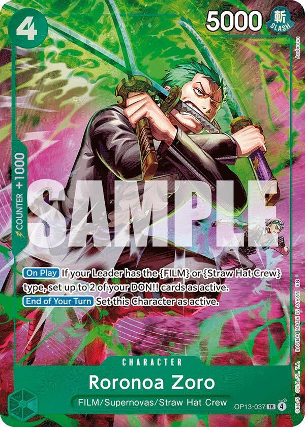 (OP13-037) Roronoa Zoro (Alternate Art) (Treasure Rare) - Rare