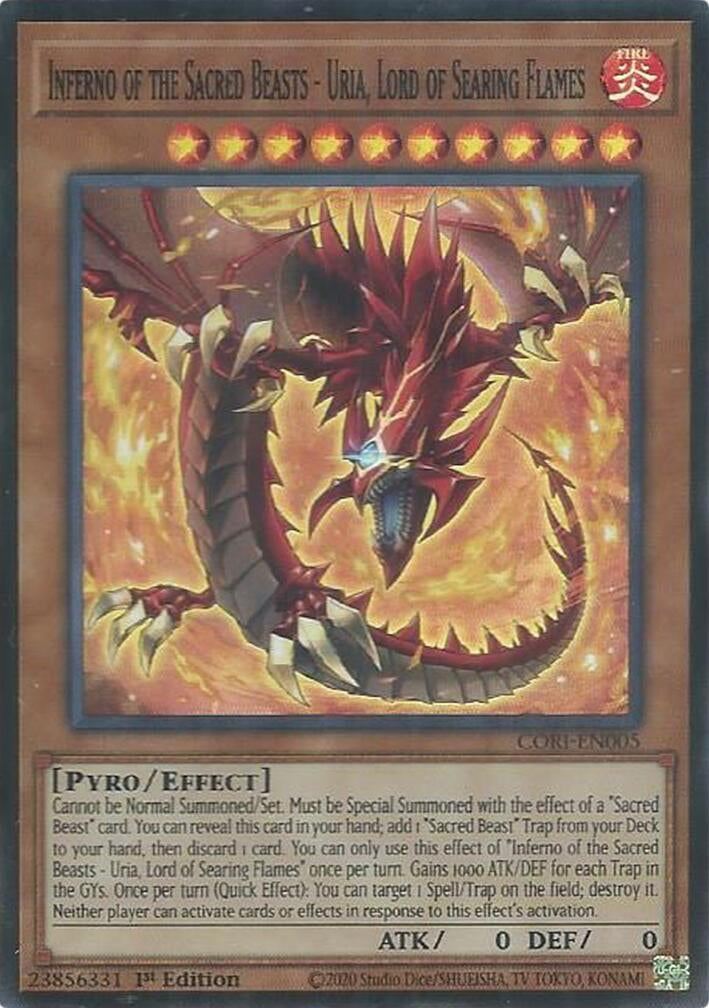 Inferno of the Sacred Beasts - Uria, Lord of Searing Flames (CORI-EN005) Super Rare [PREORDER - Llegada: 11/08]
