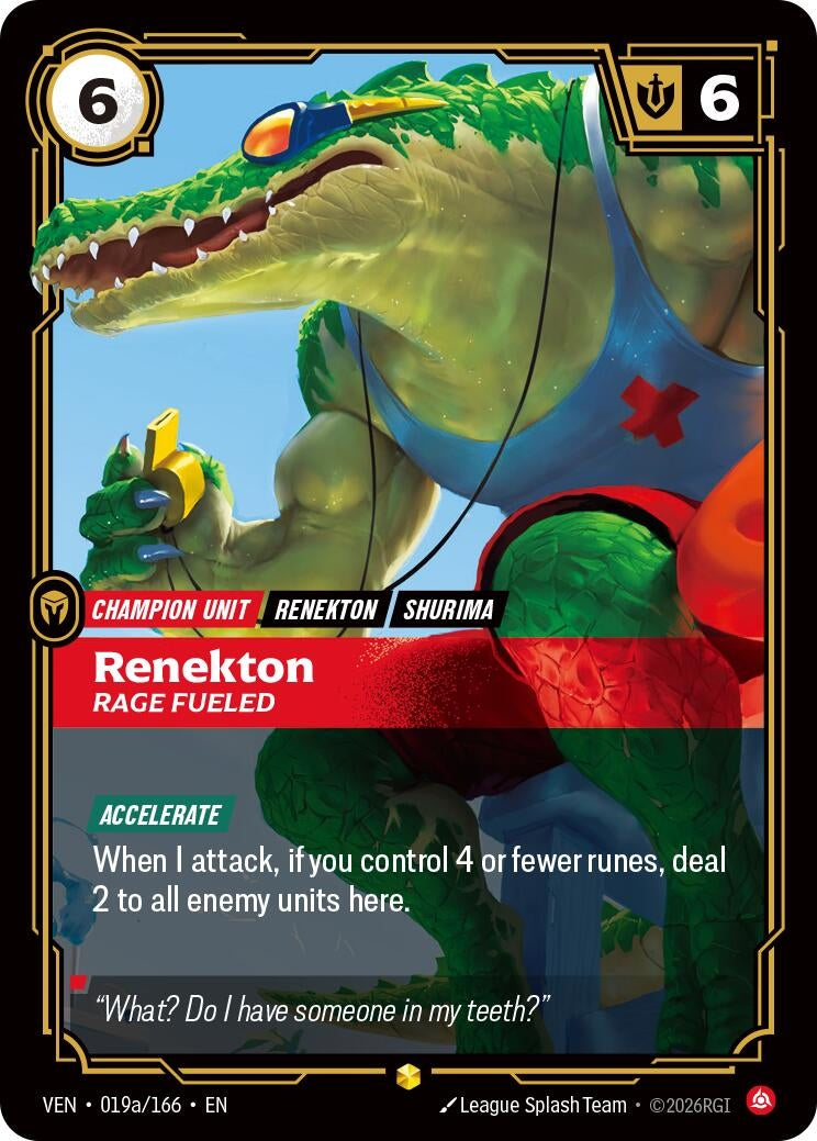(VEN-019a/166) Renekton, Rage Fueled (Alternate Art) - Showcase