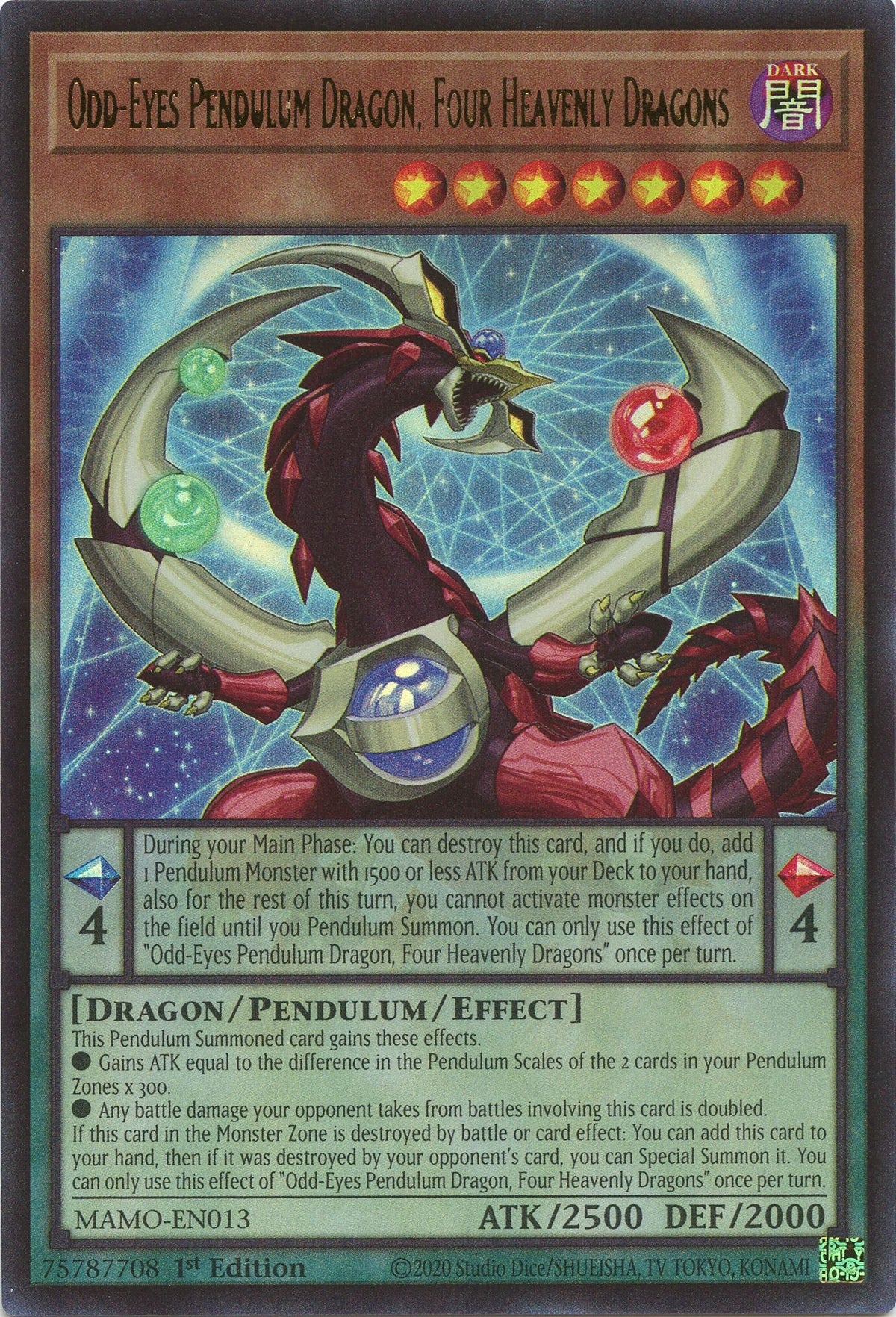 Odd-Eyes Pendulum Dragon, Four Heavenly Dragons (MAMO-EN013) Ultra Rare