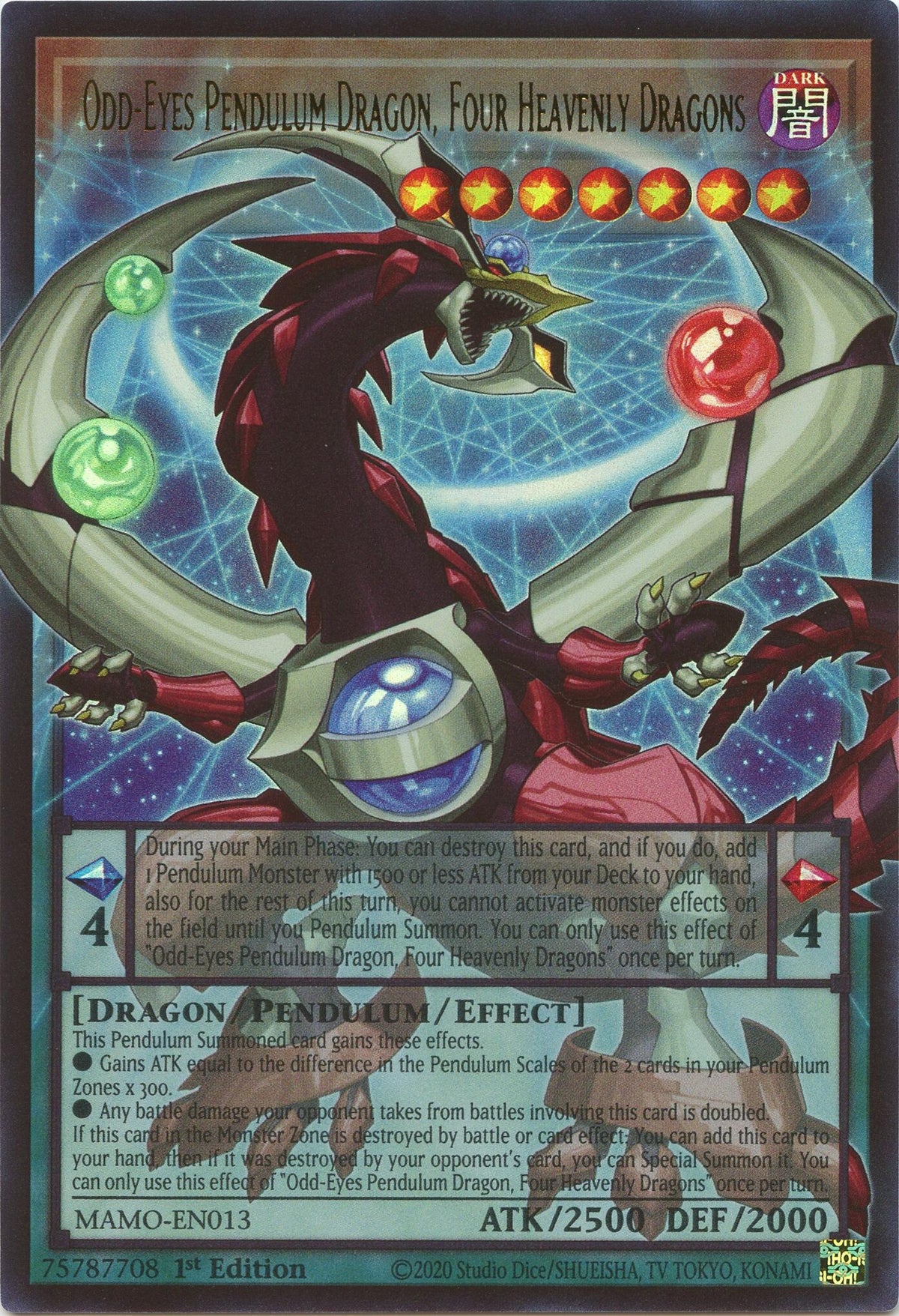 Odd-Eyes Pendulum Dragon, Four Heavenly Dragons (Extended Art) (MAMO-EN013) Ultra Rare